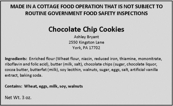 PA cottage food label sample