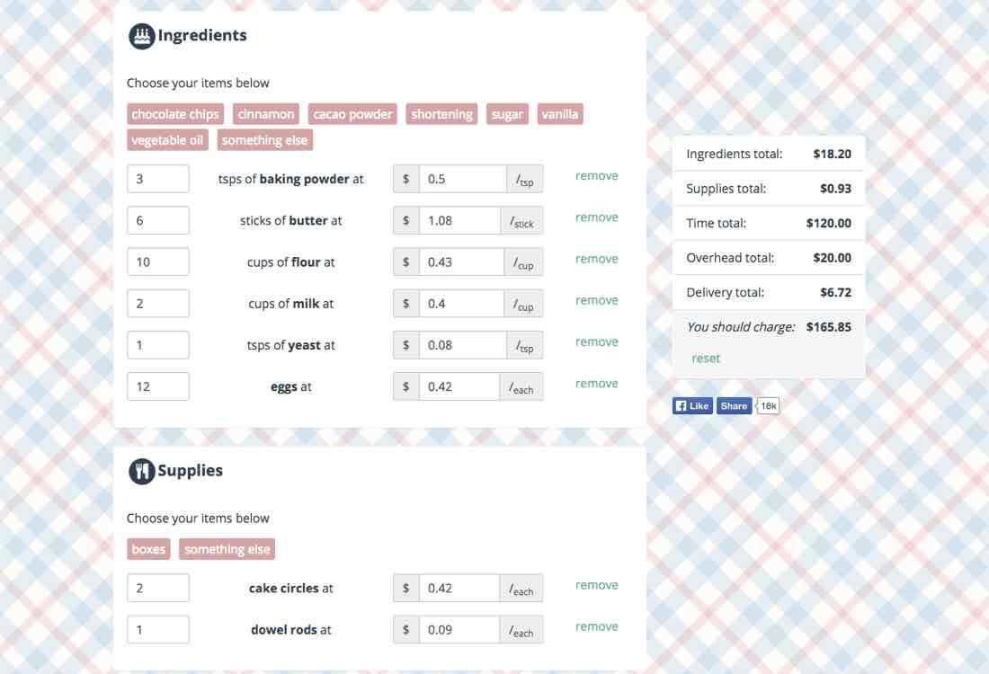 Cake pricing calculator