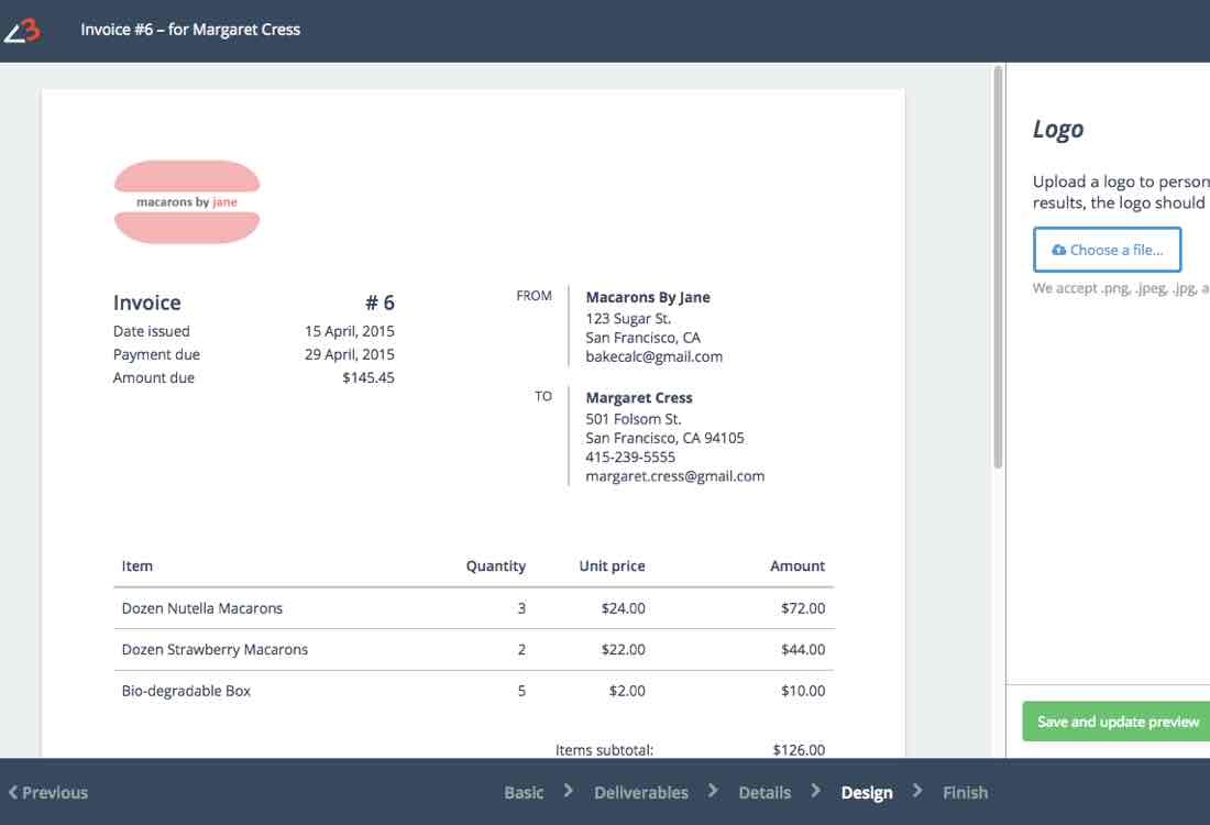 Cake invoicing