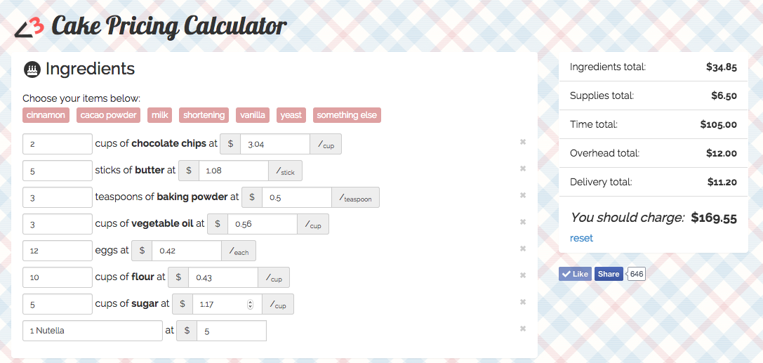 BakeCalc helps you price cakes